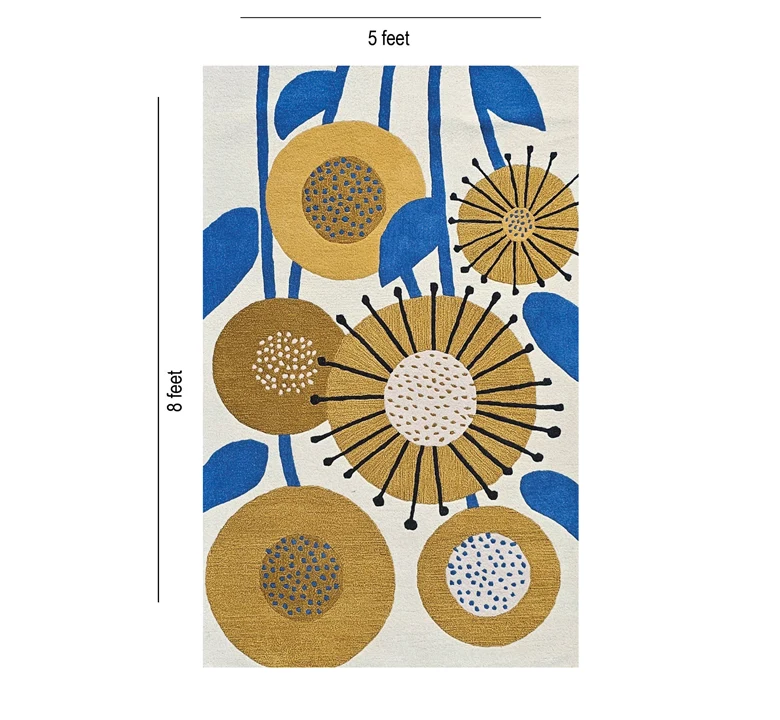 Yellow Floral Wool Rug - Image 2