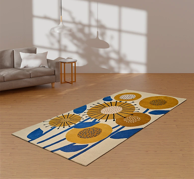 Yellow Floral Wool Rug