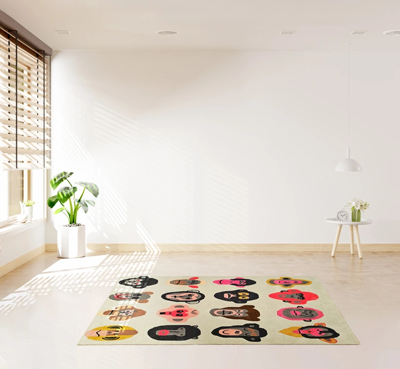 Multi Colour Monkey Mask Wool Rug