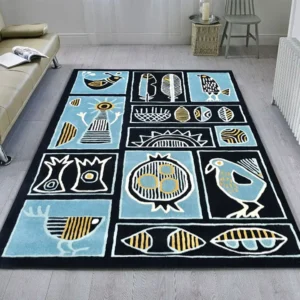 Blue Lino Cut Wool Rug