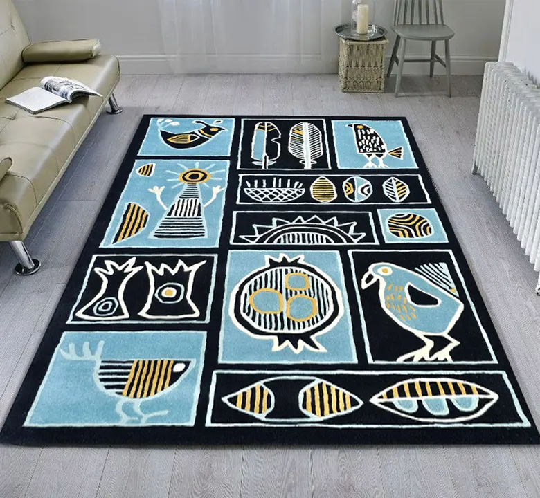 Blue Lino Cut Wool Rug