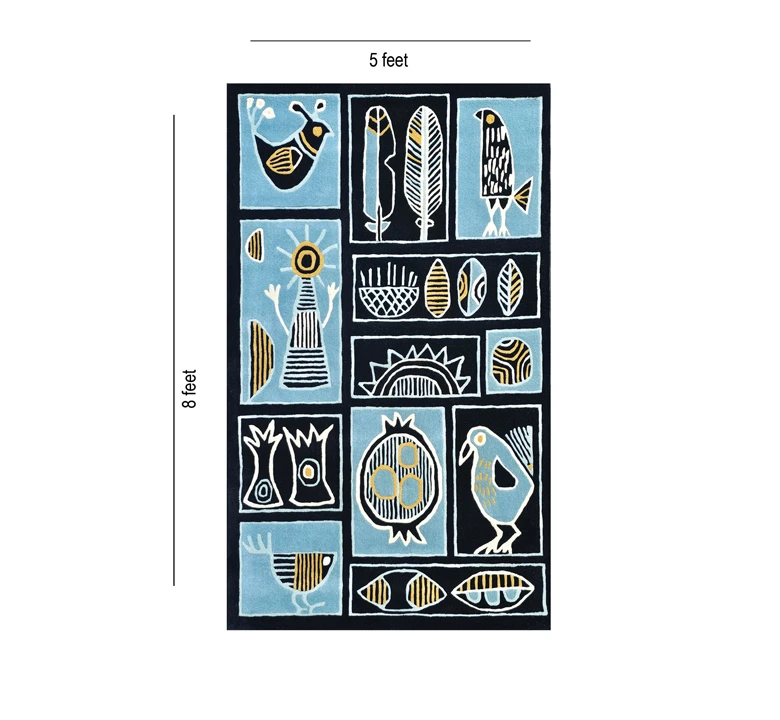 Blue Lino Cut Wool Rug - Image 2