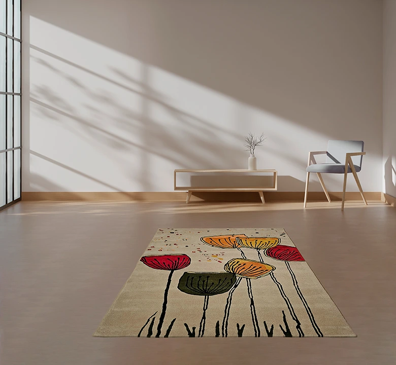 Red n Yellow Floral Wool Rug