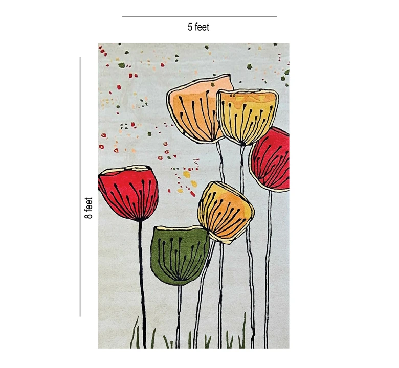 Red n Yellow Floral Wool Rug - Image 2