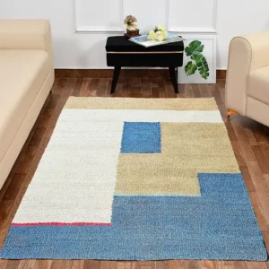 Blue Geometric Jute Rug