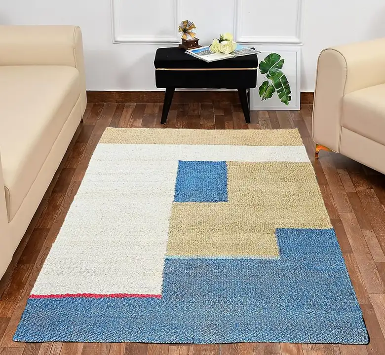 Blue Geometric Jute Rug