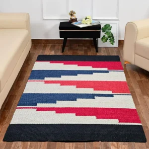Red n White Geometric Jute Rug