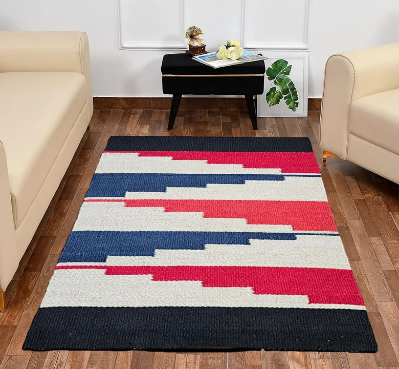Red n White Geometric Jute Rug