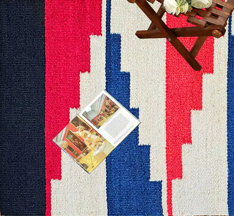 Red n White Geometric Jute Rug - Image 3