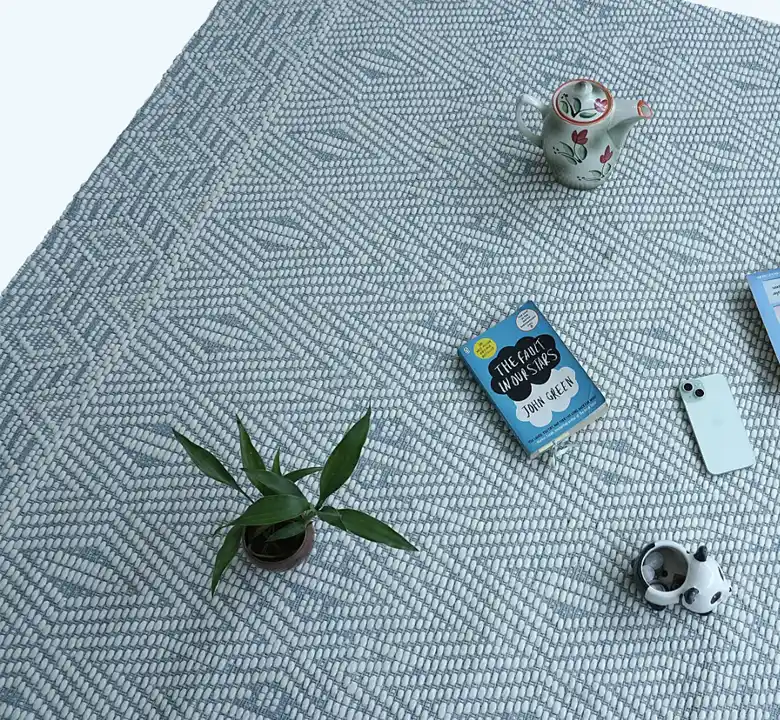 Misty Blue Wool Jacquard Rug - Image 2