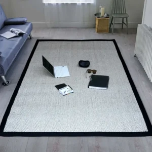 White Sisal Herringbone Boarded Rug