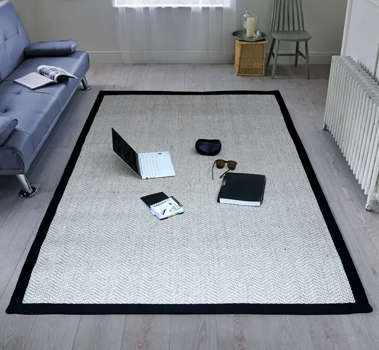 White Sisal Herringbone Boarded Rug