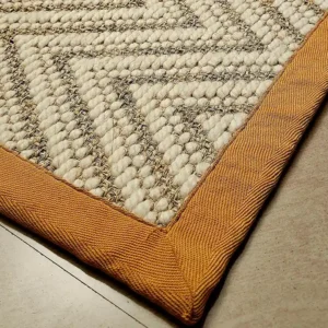 Pearl White Chevron Herringbone Wool Jacquard Carpet