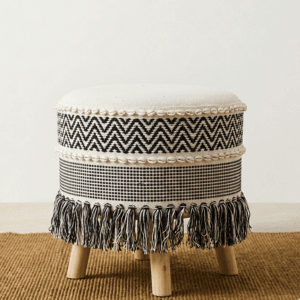 Boho Fringe Ottoman - Black
