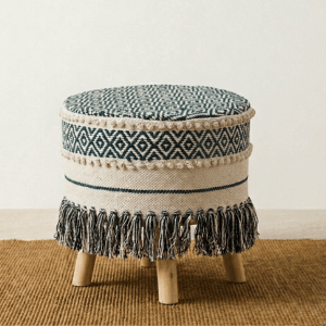Boho Fringe Ottoman - Green
