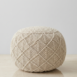Handwoven Cotton pouffee - White
