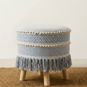 Boho Fringe Ottoman - Blue