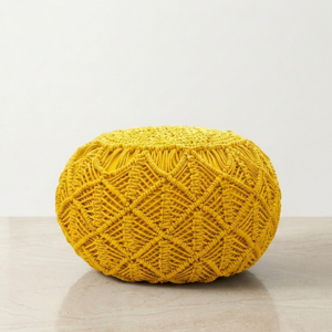 Handwoven Cotton pouffee - Yellow
