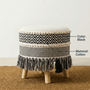 Boho Fringe Ottoman - Black - Image 4