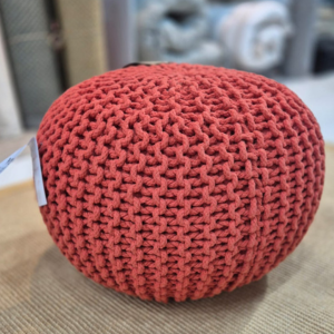 Handwoven Cotton pouffee - Red - Image 3