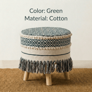 Boho Fringe Ottoman - Green - Image 4