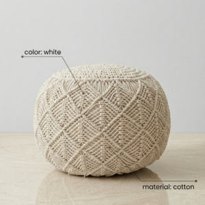 Handwoven Cotton pouffee - White - Image 4