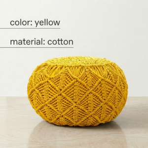 Handwoven Cotton pouffee - Yellow - Image 2