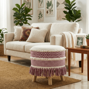 Boho Fringe Ottoman - Violet - Image 2