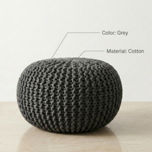 Handwoven Cotton pouffee - Grey - Image 2
