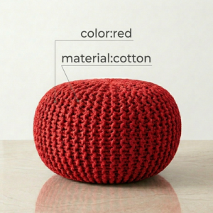 Handwoven Cotton pouffee - Red - Image 4