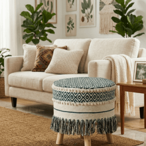 Boho Fringe Ottoman - Green - Image 2