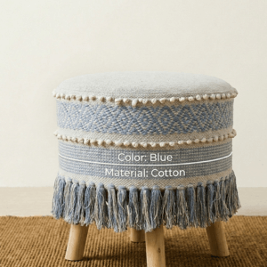 Boho Fringe Ottoman - Blue - Image 4