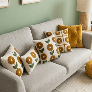 Floral Sofa Cushion Cover - Dark Yellow - Image 3