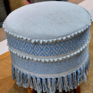 Boho Fringe Ottoman - Blue - Image 3