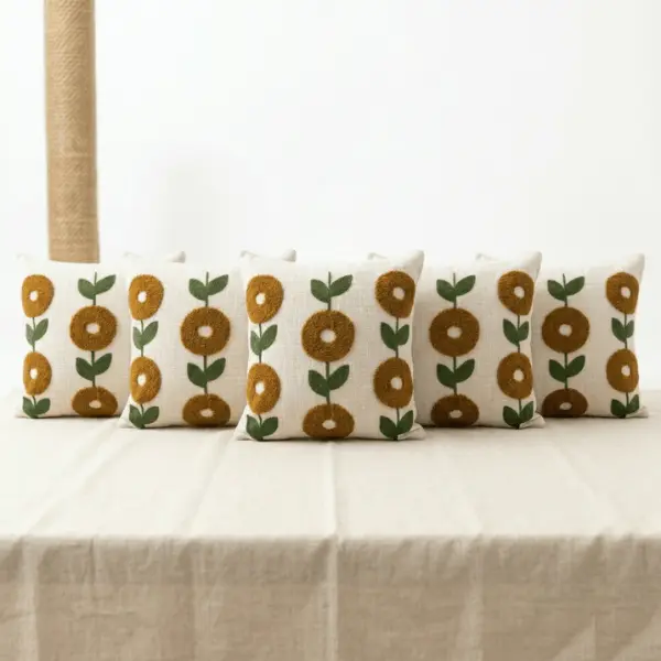 Floral Sofa Cushion Cover - Dark Yellow - Image 4