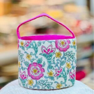 Colorful Floral Embroidered Storage Organizer Basket