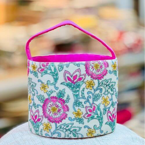 Colorful Floral Embroidered Storage Organizer Basket