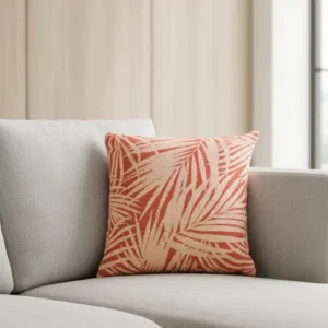 Coral Tropical Leaf Cushion Cover