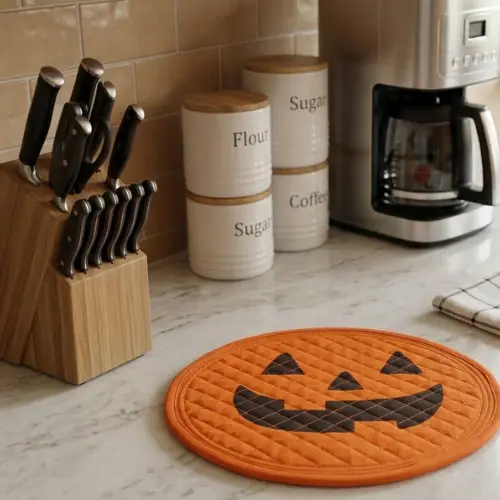 Spooky Pumpkin Quilted Heat-Resistant Trivet Mat - Image 2