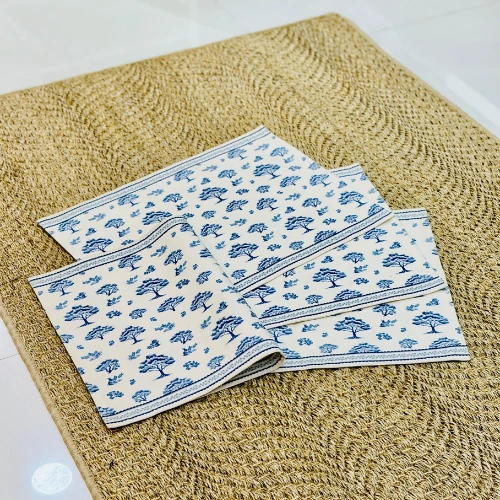 Indigo Tree Block-Print Cotton Placemat Set