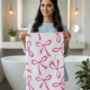 Elegant Bow Print Cotton Bath Towel – Soft, Absorbent & Quick Dry (175 x 96 cm)