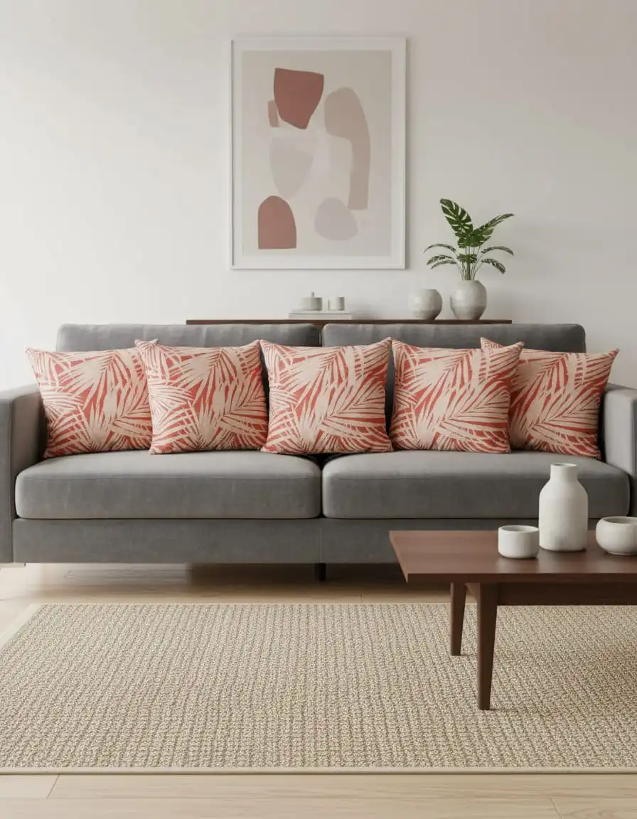 Coral Tropical Leaf Cushion Cover - Image 2