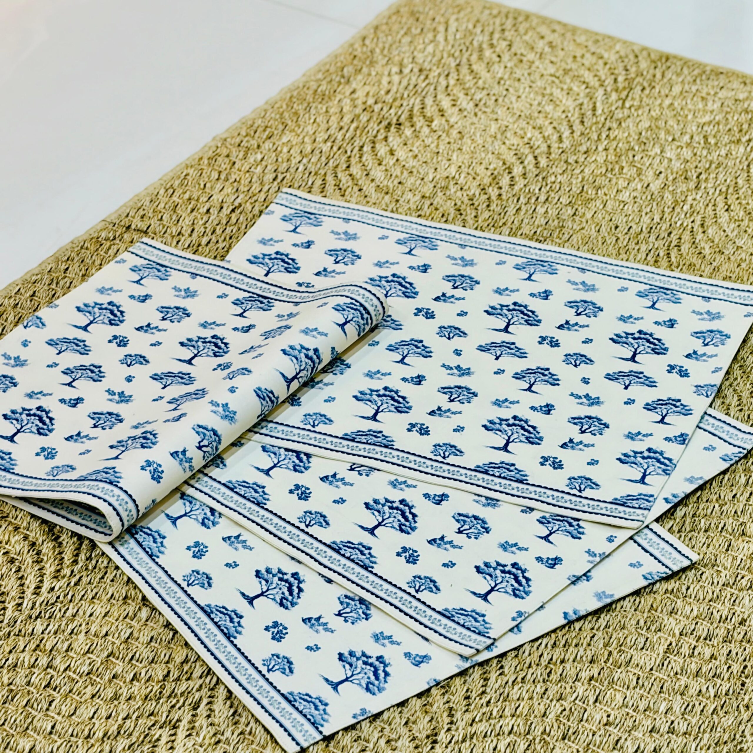 Indigo Tree Block-Print Cotton Placemat Set - Image 3