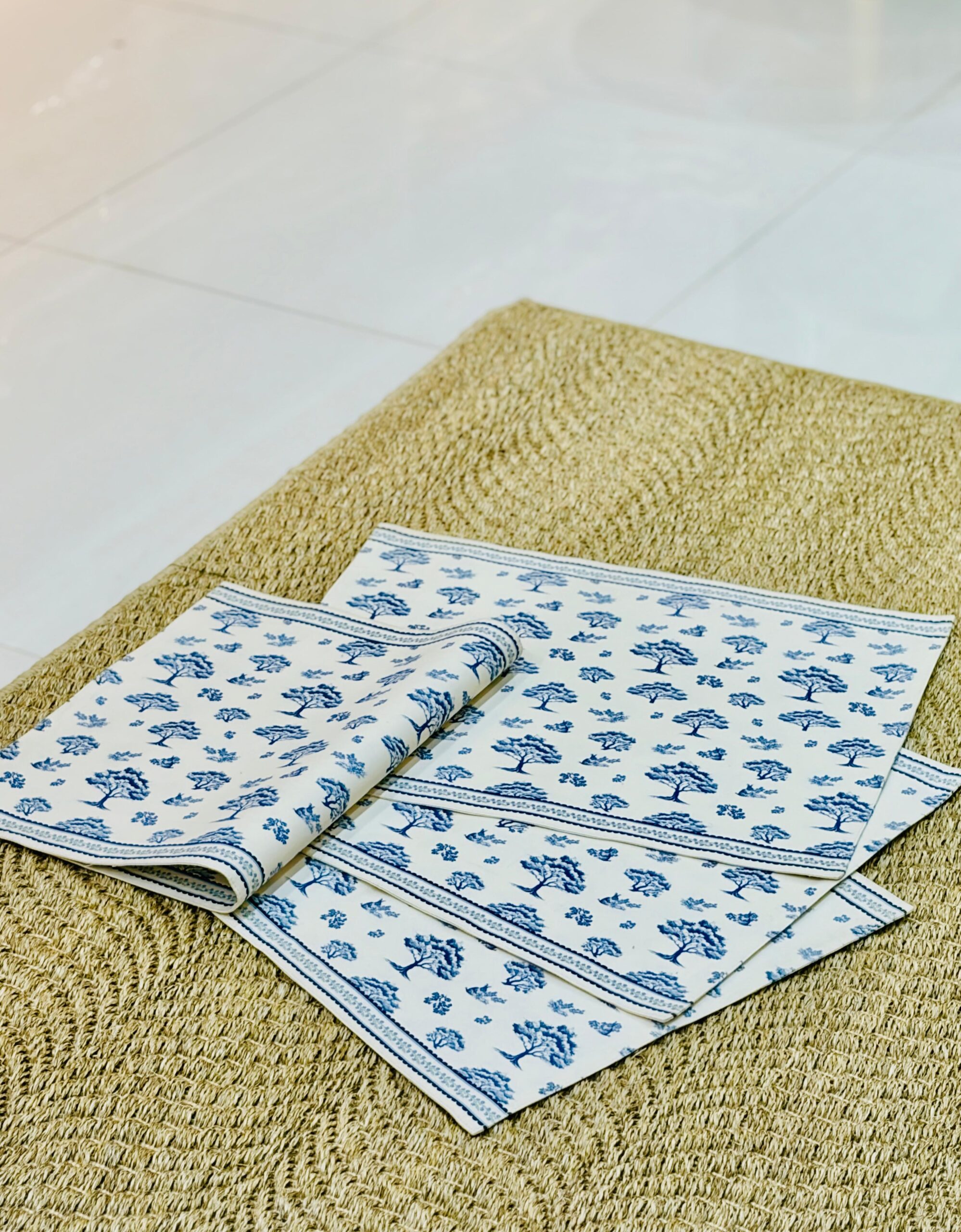 Indigo Tree Block-Print Cotton Placemat Set - Image 2