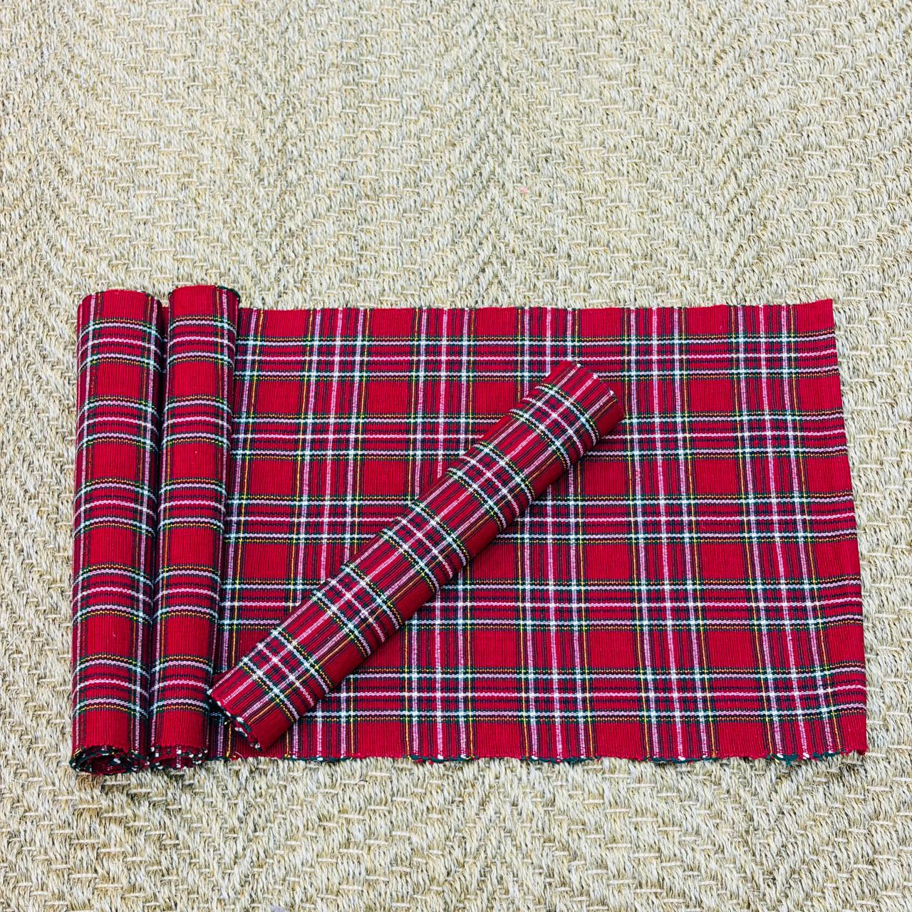 Classic Red Plaid Woven Table Mats - Image 3