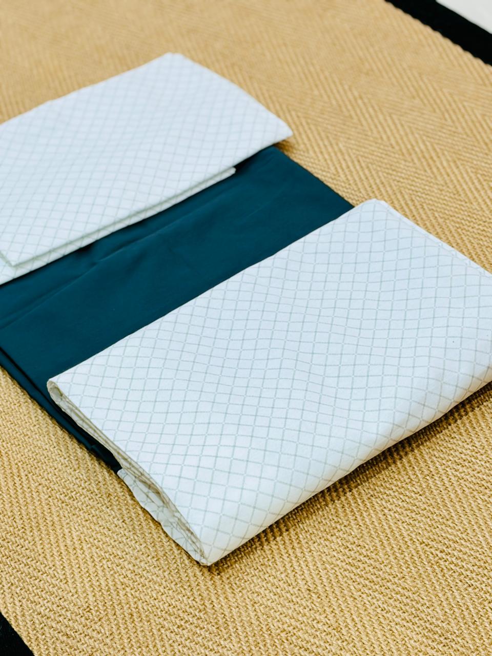Teal Grid Elegance Bedsheet Set - Image 4