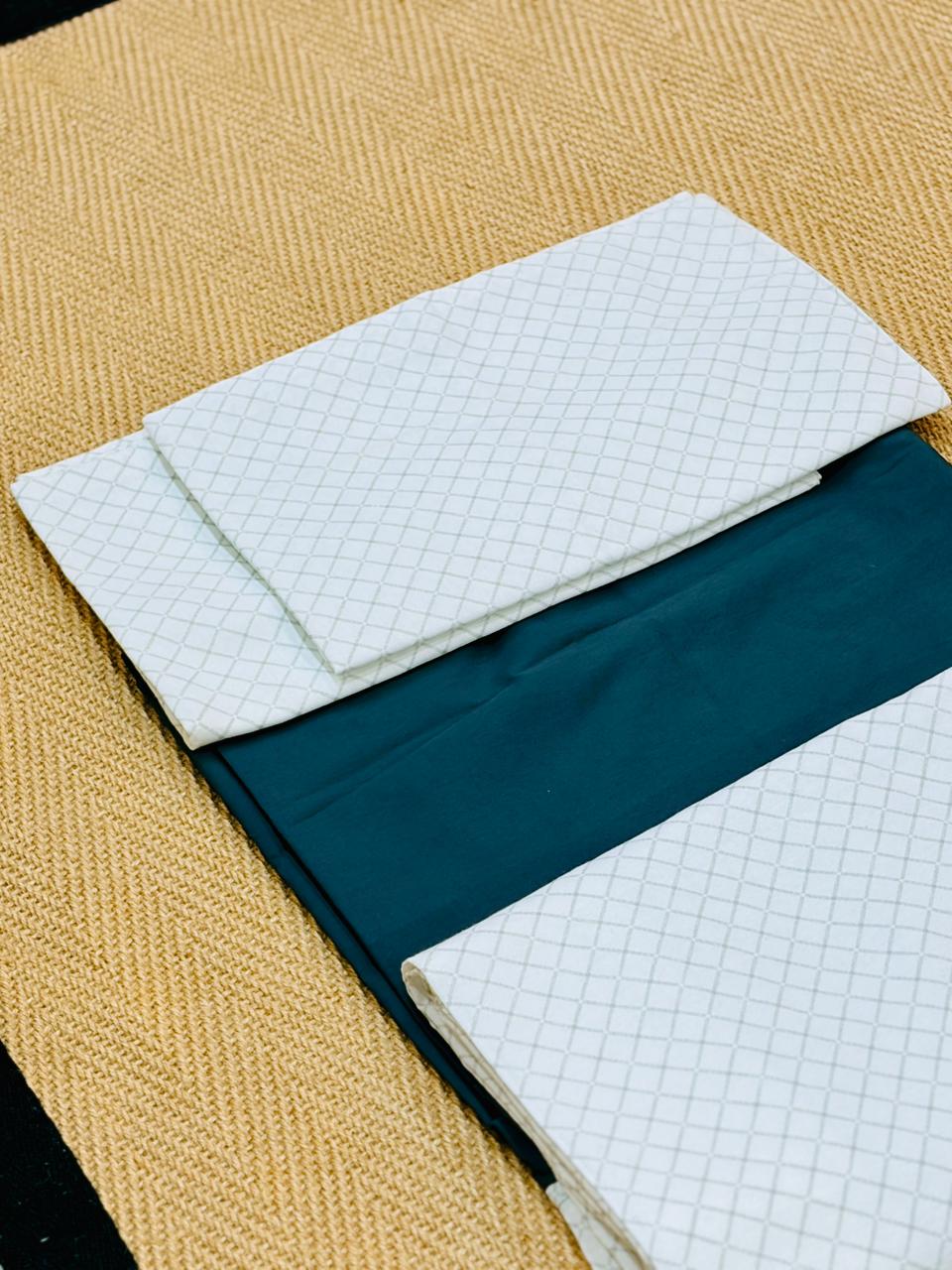 Teal Grid Elegance Bedsheet Set - Image 3