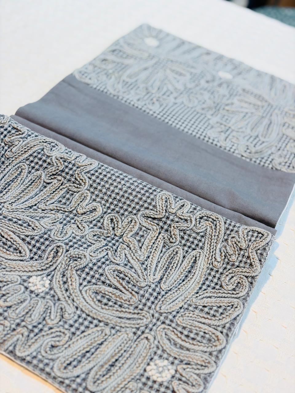 Elegant Grey Embroidered Table Runner - Image 4