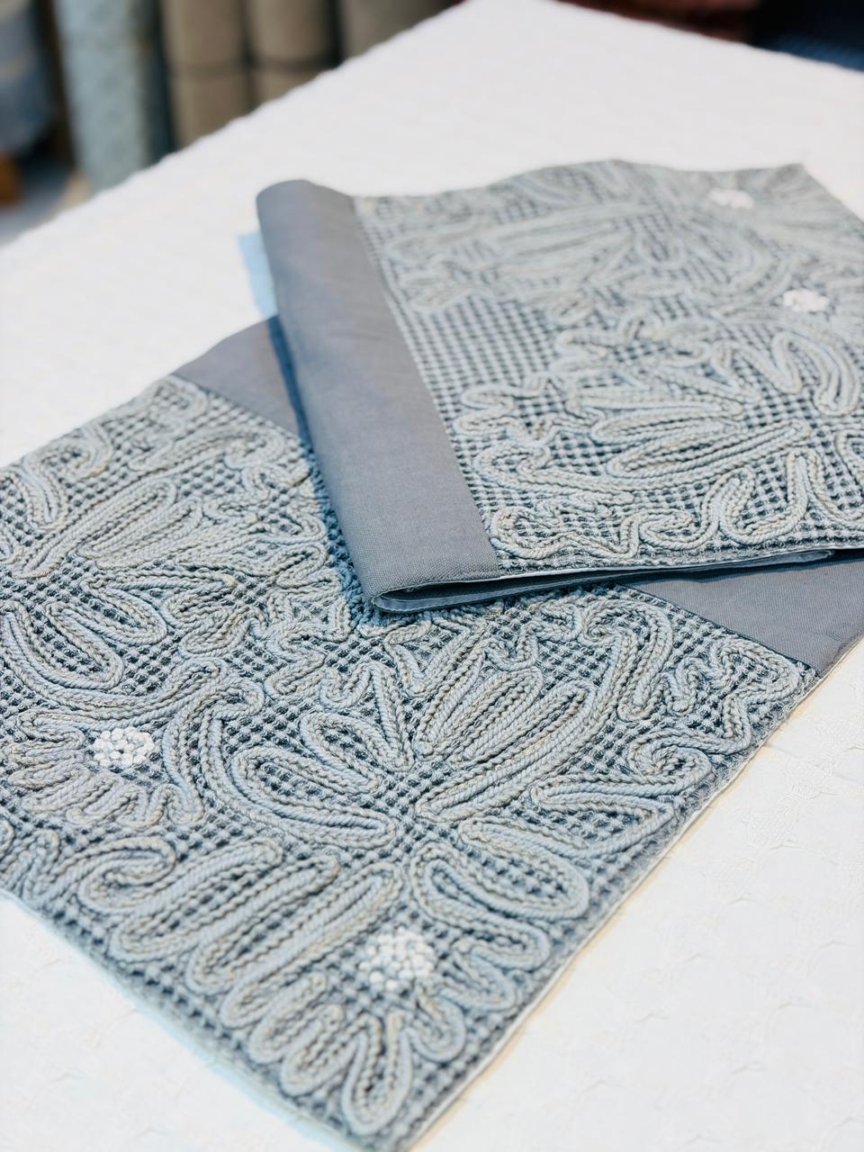 Elegant Grey Embroidered Table Runner - Image 3