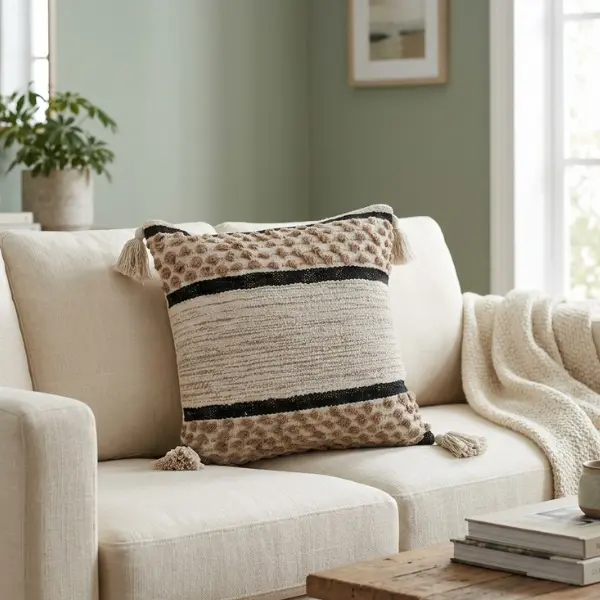 Textured Stripe Tassel Cushion Cover – 16x16 Inch - Image 4